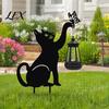 Solar Powered Garden Lights Black Cat Lantern, Stake Light, Waterproof Gnome Frog Outdoor Decorative Lanterns Statue, Lamp for Front Porch Yard