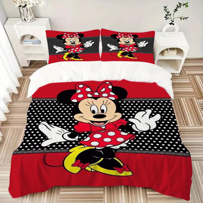 Minnie Mouse Dress Print 3Pcs Bedding Setduvet Cover With 2 Bedropillowcase Home Birthday Gift