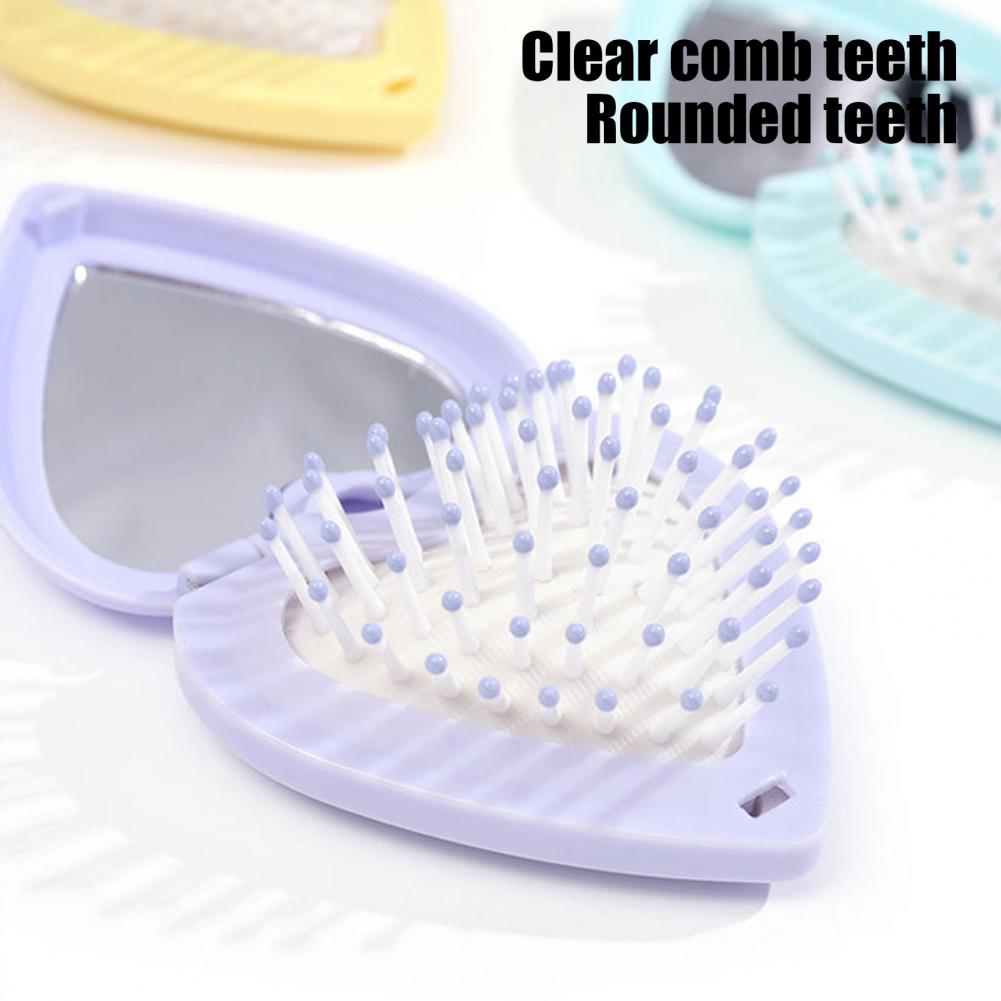 Heart Hair Brush with Mirror 2 In 1 Soft Bristles Scalp Massage Folding Brush Anti Static Comb Hair Styling Tools