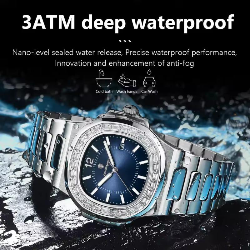 POEDAGAR Luxury Man Quartz Watch Square Watch for Men Waterproof Luminous Date Stainless Steel Watches Sports Clock reloj