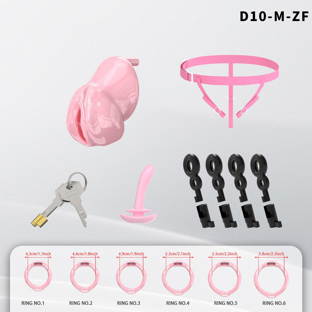 Male Chastity Cage Lightweight Resin Male Chastity Cage Bondage Gear &Adult Sex Toy for Men Includes 6 Ring (Pink)