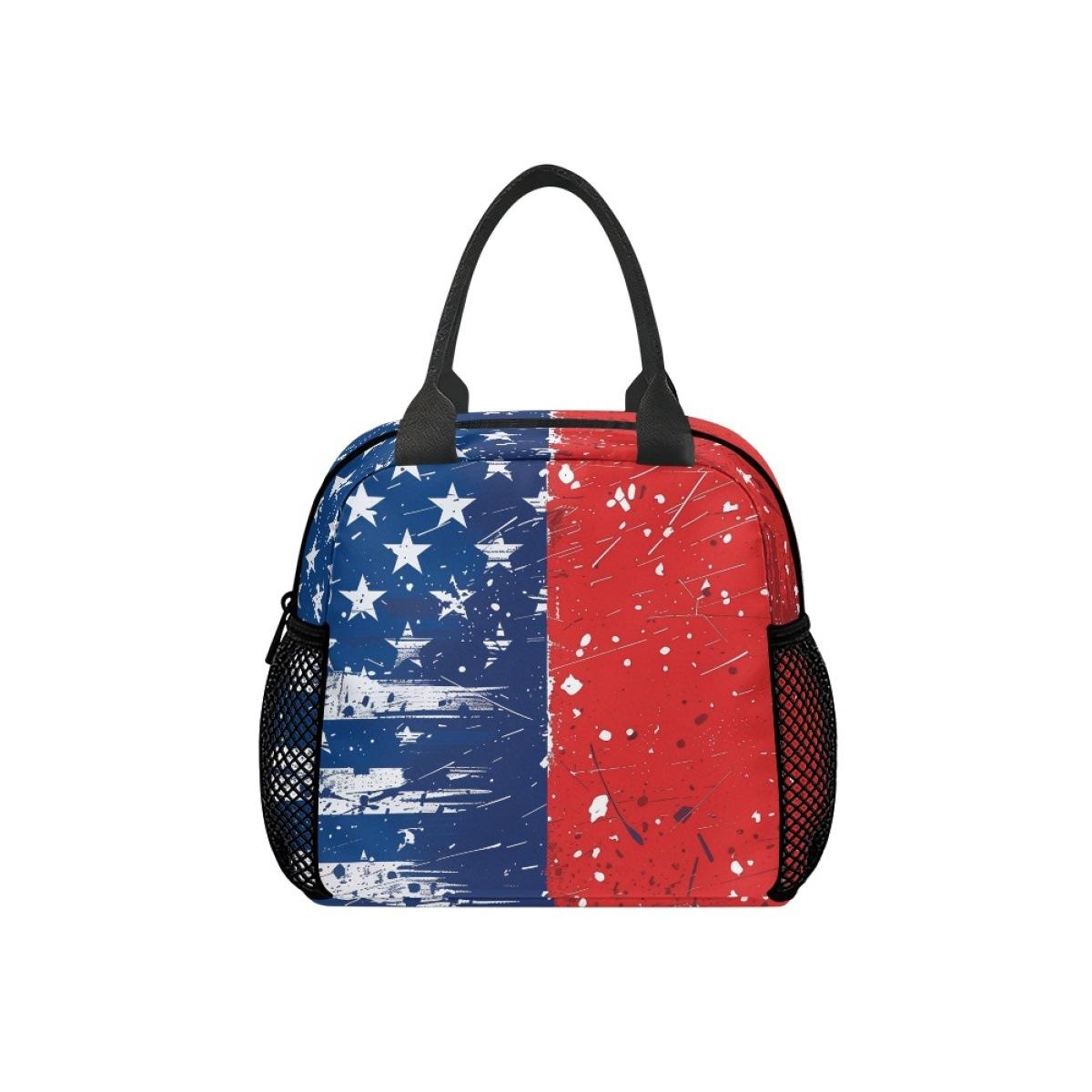 

Star-Spangled Banner Print Insulated Lunch Bag, Portable Bento Bag For Outdoor Picnics, Students, And Workers One Size