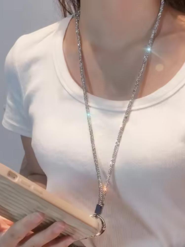 Short Wrist Style Rhinestone Women's Full Diamond Pendant Clip Style Pendant Mobile Phone Strap Long Neck Strap Anti Loss Sling