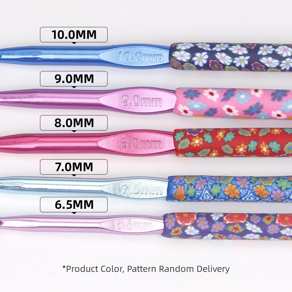 5PC/SET Flower Printed Thick Crochet Hook Tool, Colorful Fashion Weaving Tool for DIY Knitting Sweaters, Scarves, Blankets