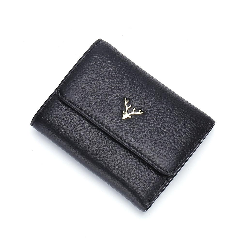 

Fashion short wallet Japanese women 30% off, first layer cowhide simple small wallet folded thin new model чёрный