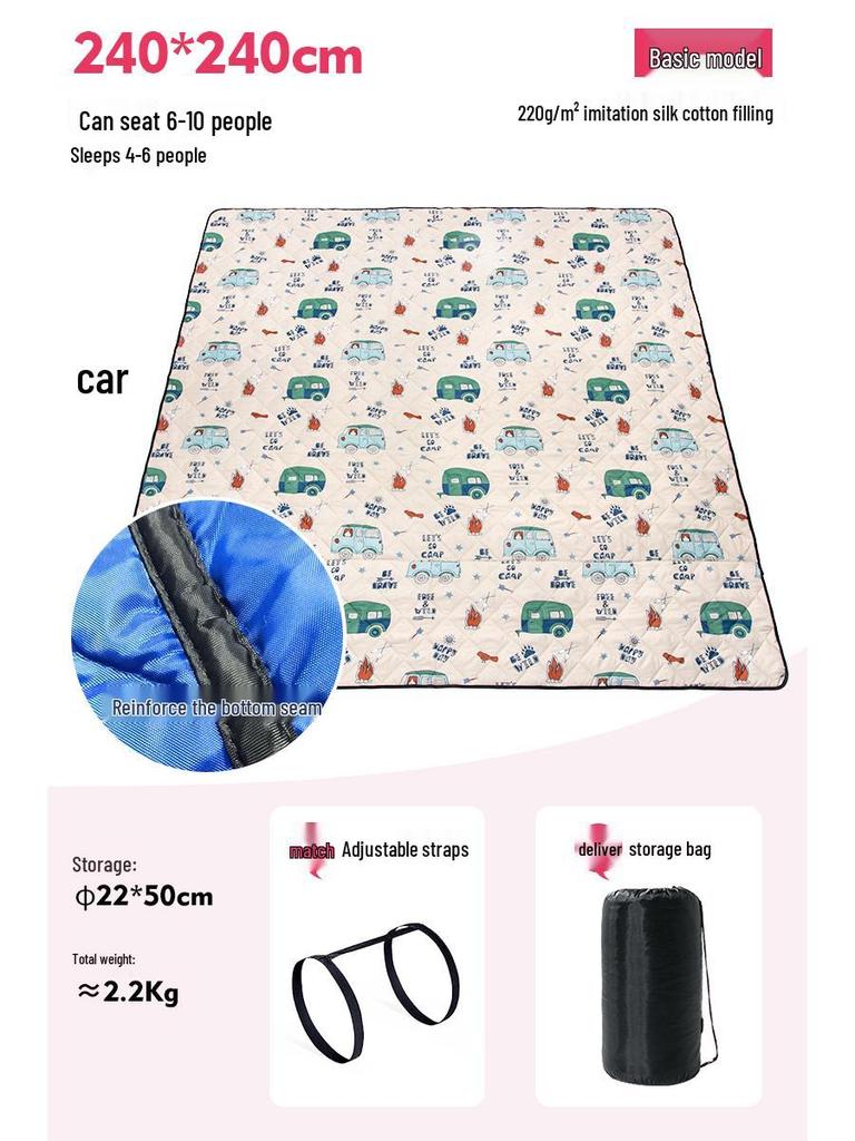 Moisture-Proof Picnic & Camping Mat: Thick, Waterproof, Machine-Washable Tent Ground Cover (240×240, 2.4M)
