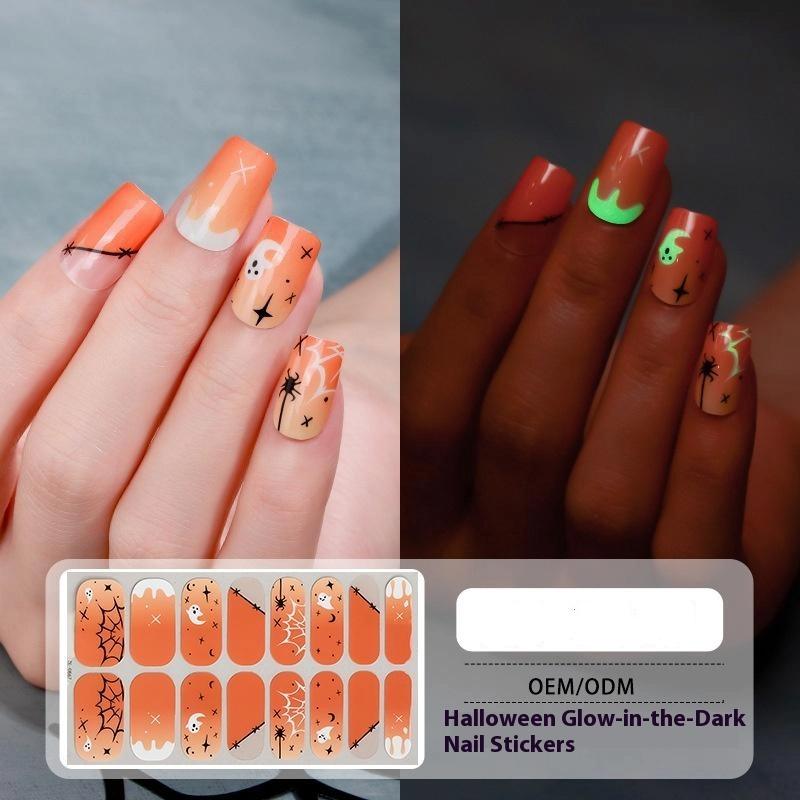 1 Arkusz Naklejki na Paznokcie na Halloween Wodoodporne Europejskie i Amerykańskie Kreskówkowe Dziecięce Słodkie Bez Pieczenia Nocne Światło Ozdoba Paznokci