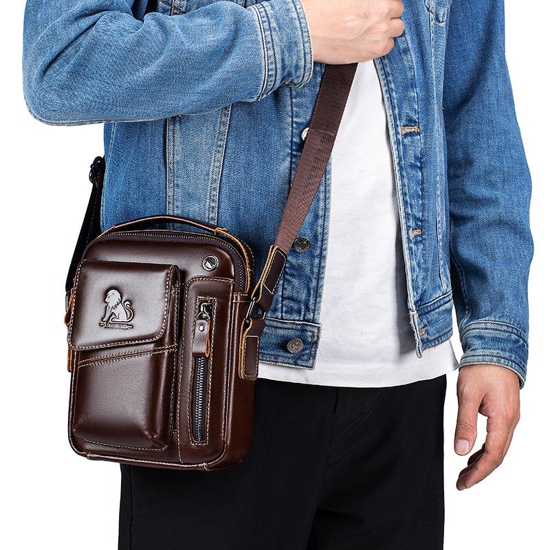 STEEL LION Men's Cowhide Leather Crossbody Sports Bag - Durable, Fashionable, Mini Handbag