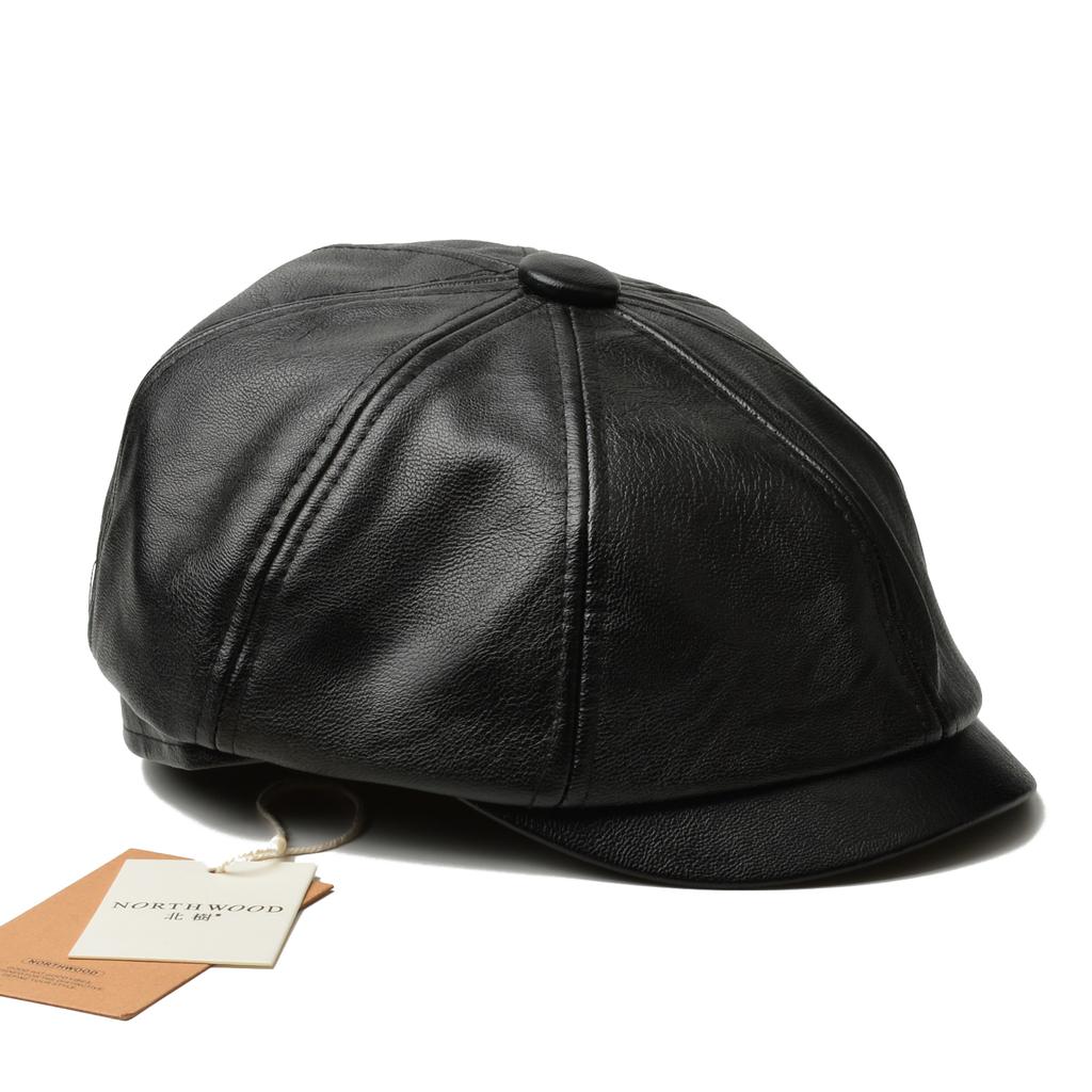 NORTHWOOD Luxury Synthetic PU Leather Beret Hat for Men Women 58cm Retro Eight-Point Cap for Outdoor Autumn Winter Wear