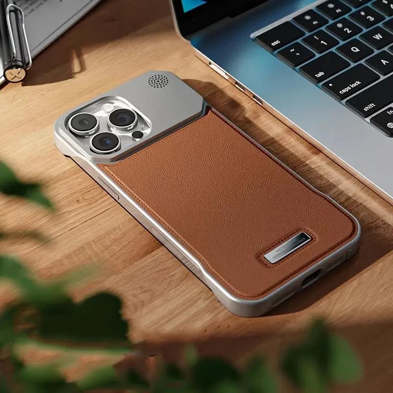 Metal Leather Aromatherapy Magnetic Case For iPhone 17 Air 16 15 14 Plus 13 12 Pro Max Phone For Magsafe Borderless Cover Funda