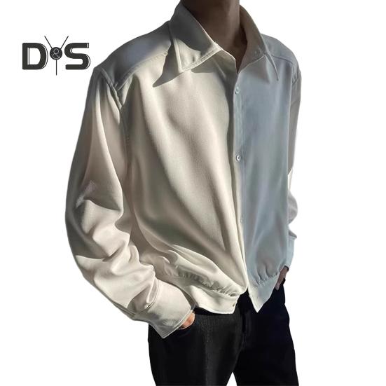 

Мужская рубашка с лацканами, длинный рукав, однобортная рубашка, весенняя однотонная тонкая верхняя одежда, быстросохнущая дышащая рубашка, повседневная одежда XXL белый