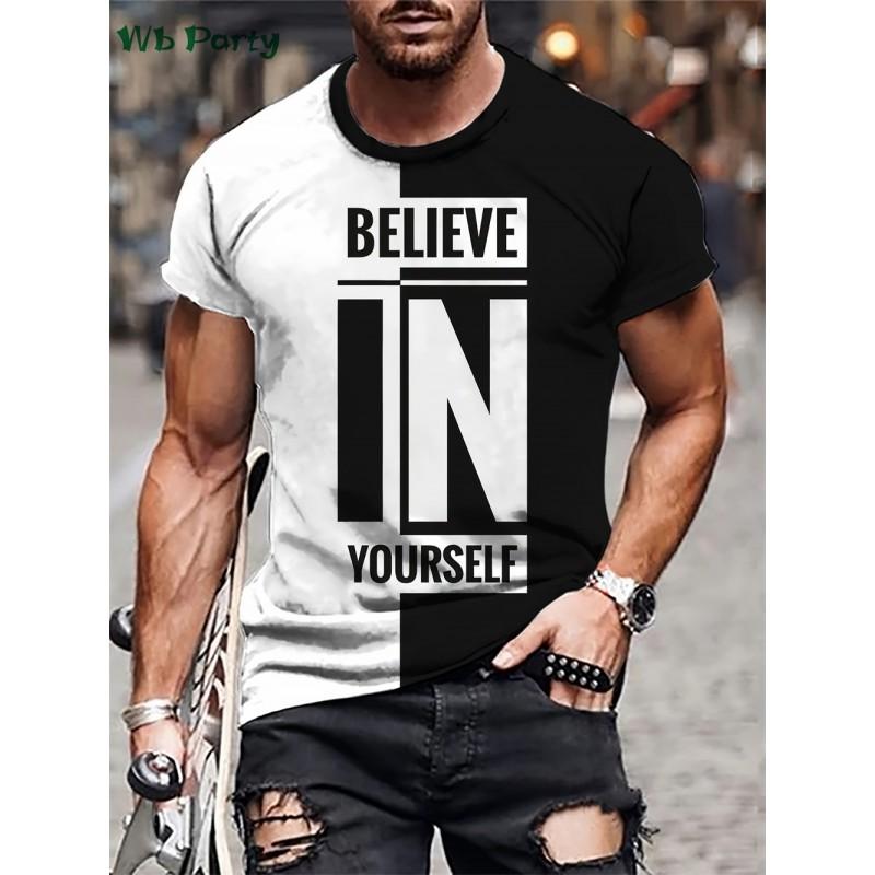Mens Breathable Quick-Dry Short Sleeve T-Shirt With 3D Digital Print Loose Fit Cotton-Blend Sports