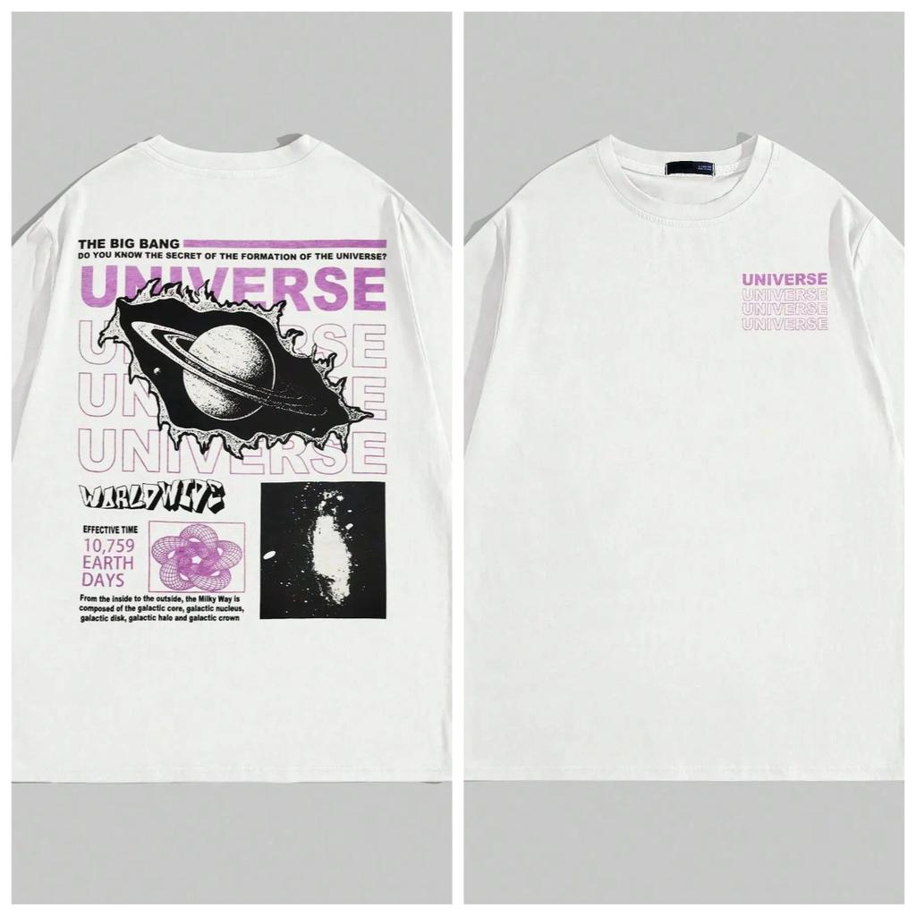 "The Secret of The Big Bang" Men's T-Shirt Summer Cotton Breathable Oversized Hip-Hop Street Style Graphic Short Sleeve Tee