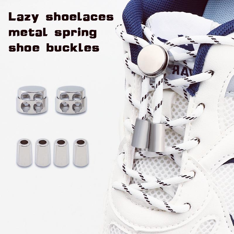 2Set Elastic Laces Sneakers Spring Lock Shoe Laces Without Ties Metal Buckle Laces Round No Tie Shoelaces Shoes Accessories