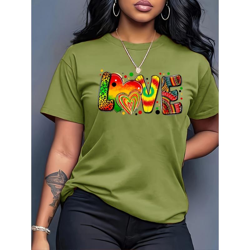 Love Heart Tie Dye Leopard Print Graphic Tee Women Casual Short Sleeve Round Neck T-Shirt XL