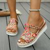 Fashion Rainbow Graffiti Wedge Heels Sandals for Women Summer 2025 Peep Toe Platform Sandals Woman Buckle Strap Thick Bottom Beach Shoes