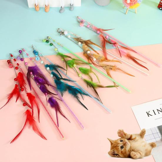 

Игрушка-палочка для кошек, градиент, избавляющая от скуки, цветная удочка с перьями, нежная игрушка для котят с акриловым шариком, товары для кошек
