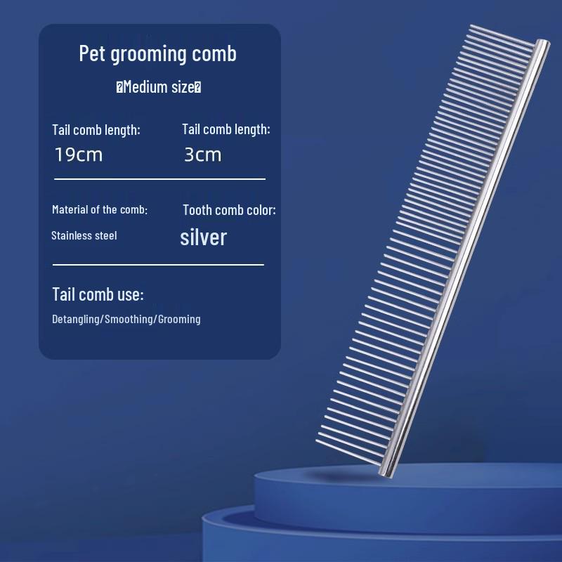 Pet Comb for Cats & Dogs - Fine Tooth Steel Grooming Comb for Knots and Straight Hair