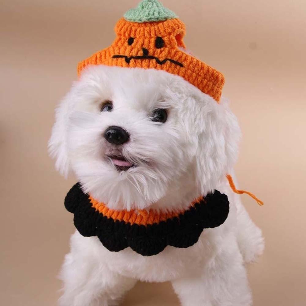 Creative Breathable Halloween Pets Costumes Pumpkin Ghost Halloween Cat Headgear Cartoon Hollow Cat Woven Hat Bib Photos Props