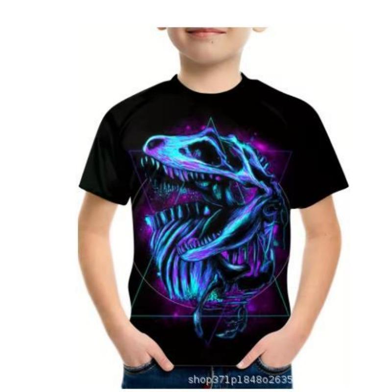 Summer Round Neck 3D Oil Painting Dinosaur Printed Top Fashionable Casual Short Sleeved Children's Boy T-shirts
