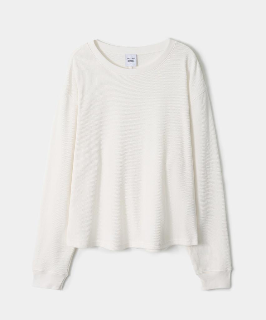 TRIP LE SENS Cover Stitch Crop Waffle Sweatshirt_White