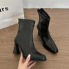 Autumn Winter Square Toe Women High Heel Ankle Boots Street Style Elastic Slim Mordern Short Botas De Mujer
