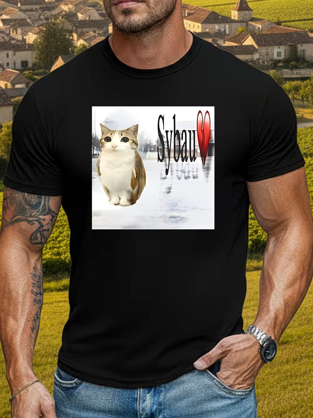 Meowl + SYBAU Men s Funny Cat Meme T-Shirt with SYBAU Logo Design - Meme Tee Graphic XL