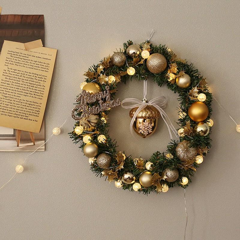Christmas Wreath Decor Door Window Display Party Home Festive Decoration With Bell Deer House Butterfly Gold Acorn