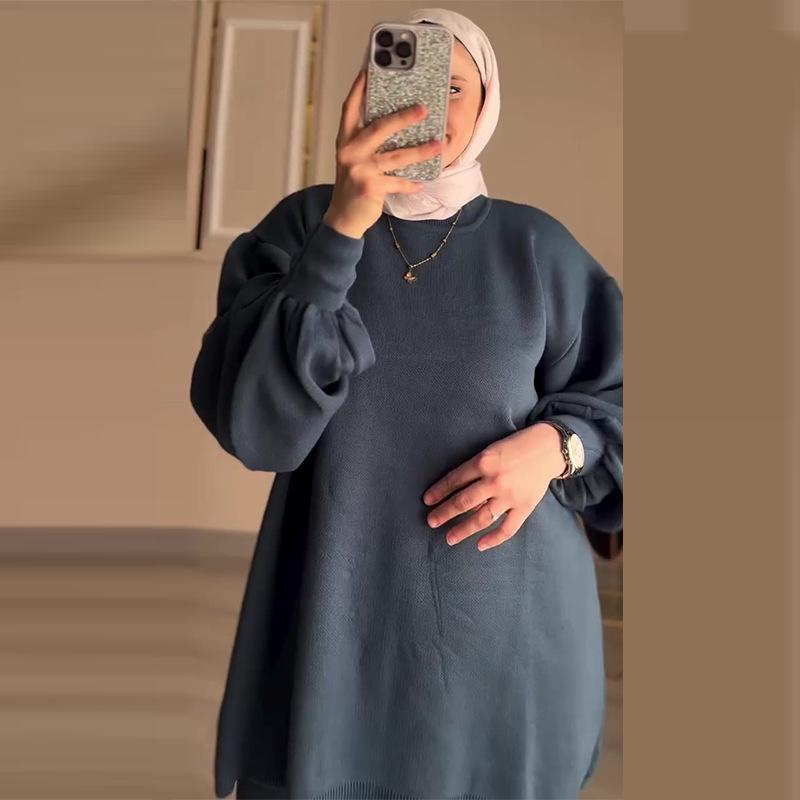 Herbst 2024 Europäisches & Amerikanisches Einfarbiges Lockeres Stricktop und A-Linien-Rock Set