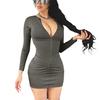 Popular Sexy Dress Front Zipper Stretchy Dressing Up