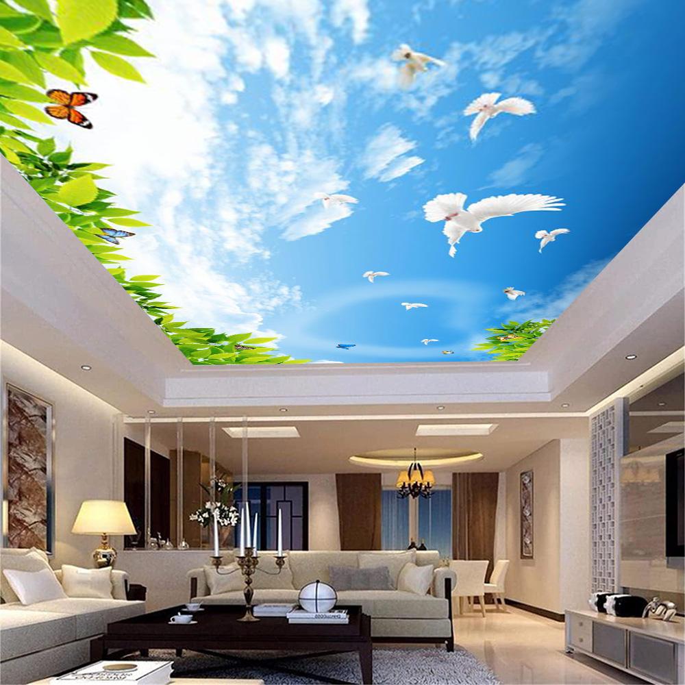 

Blue Sky Wallpaper Green Leaf White Doves 3d Ceiling Wall Murals Home Decor 200 cm(W) x 140 cm(H)