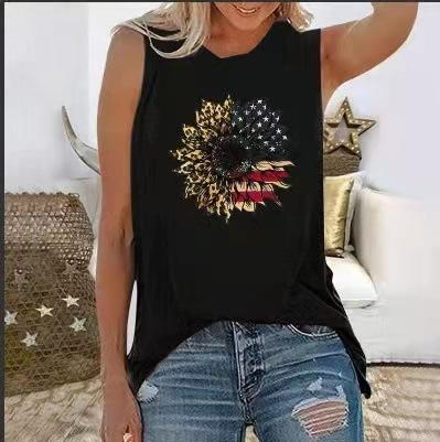 Amazon Wish Clothing Women's Vest Independent Station Summer Fashion American Flag Independence Day Collection