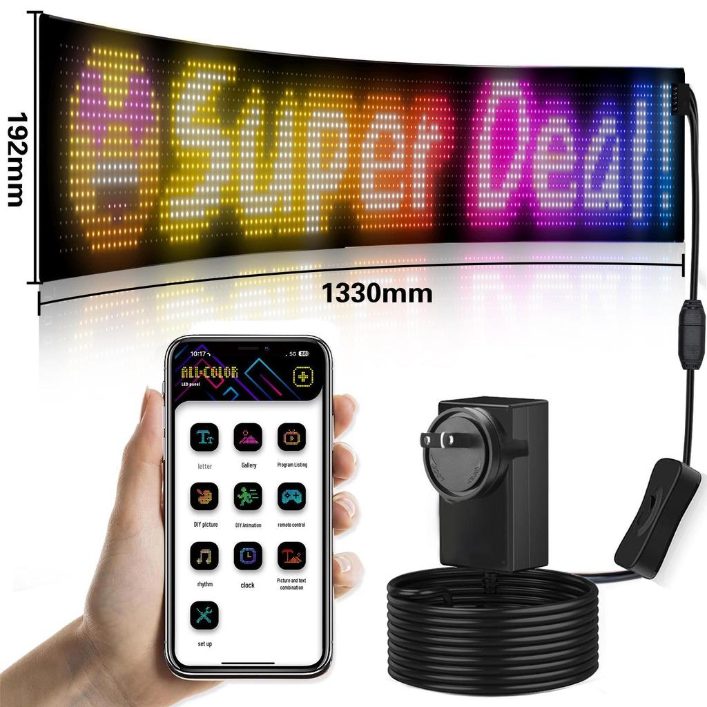 LED Bluetooth Smart Display: USB-Powered Flexible Full-Color Advertising Screen for Cars