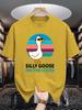 Men Short Sleeve T Shirt Silly Goose On The Loose Retro Graphic Tees Loose Fit Casual Mens Top For Funny Daily Street Wear