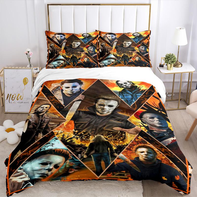 Halloween Horror Icons Collage Poster Bedding Set - 3 Piece Comforter Cover Gift for Bedroom,Includes No InsertB161