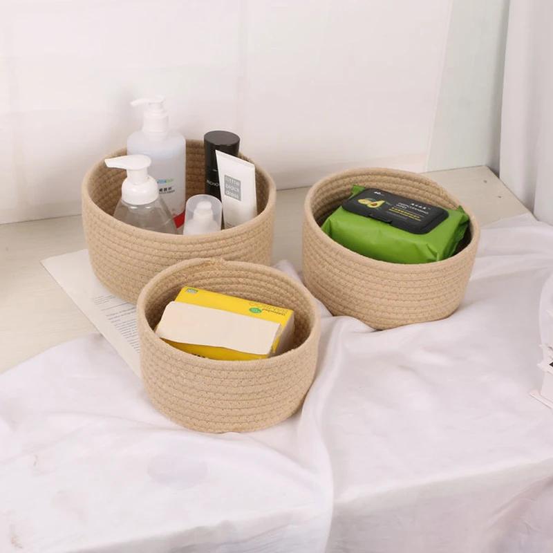 Handgefertigter gewebter Aufbewahrungskorb aus Baumwollseil Kosmetik Schmuck Schreibtischaufbewahrung Schlüssel Snacks Box Kleinkram Organizer