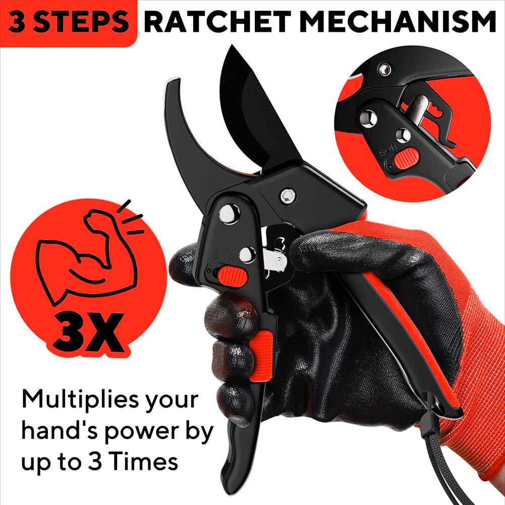 Premium Garden Clippers Gardening Tasks 3 Times Easier, Rachet Hand Ideal For Those With Arthritis Or Weak Hands, Cut Capacity S