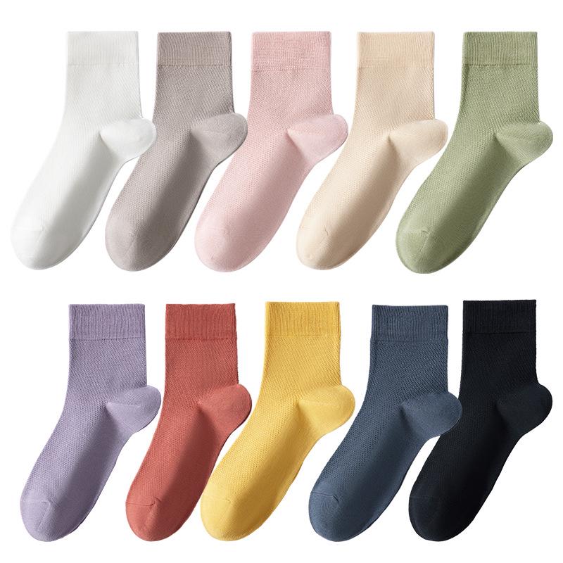 Women's Summer Cotton Mesh Mid-Calf Socks - Sweat-Absorbent, Odor-Resistant, Breathable, Non-Slip, Boneless, White.