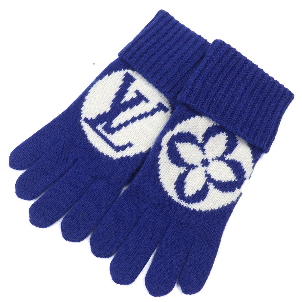Excellent LOUIS VUITTON gloves LV medallion maille glove blue wool Women S Used