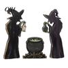 Desktop Shelf Witch Figurine Set 3Pcs Halloween Cauldron Lantern Potion Bottle Table Decorations, Rustic Wooden Minimalist Party Centerpieces Tabletop