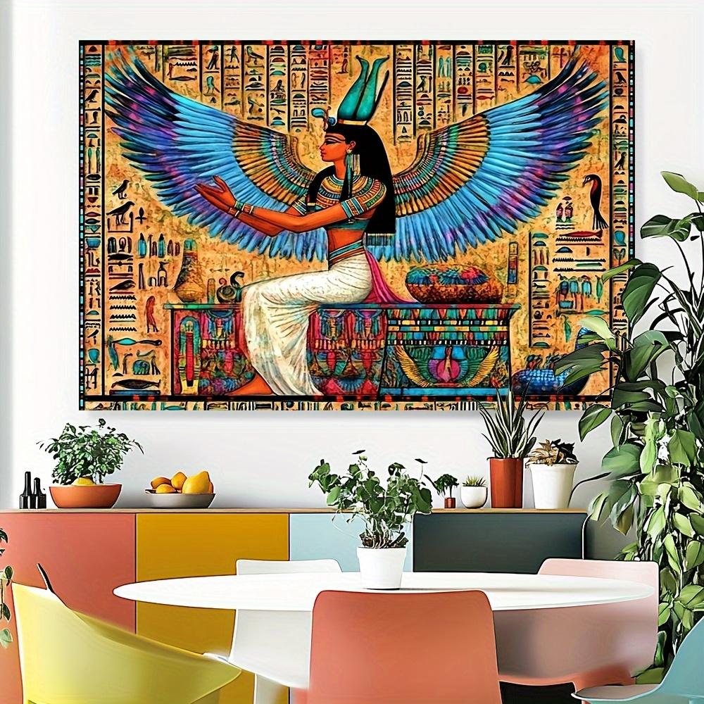 VIKAMA Ancient Egyptian Isis Mural Tapestry Blue Winged Goddess And Hieroglyph Design For Home And Guesthouse Home Decoration