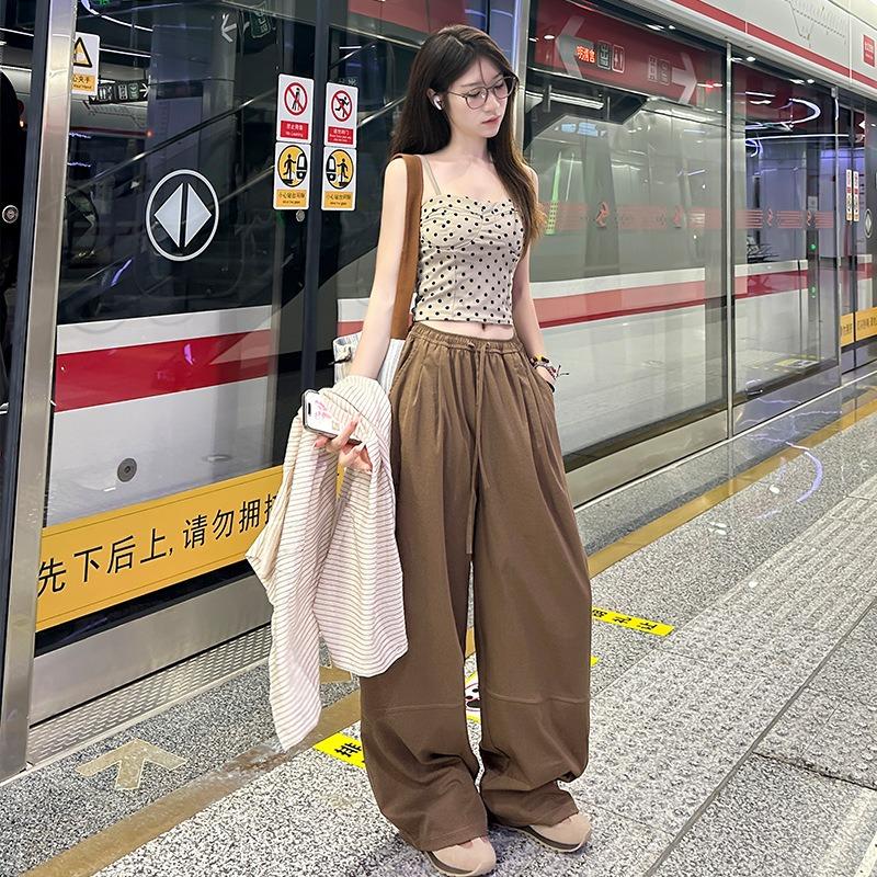 Khaki Sports Relaxation Straight Loose Casual Wide-leg Pants Scimitar Pants Women's Autumn New Lazy Style
