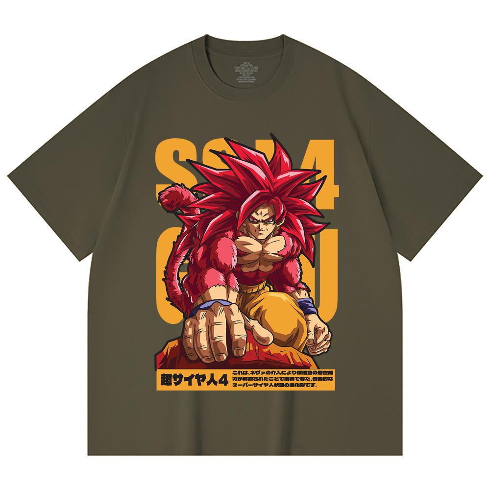 

230 Gsm 100% Cotton Dragon Ball V42 Goku SSJ4 Print Unisex Heavy Cotton T Shirt S армія зелений колір