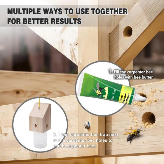 Yousheng Carpenter Bee Trap Nest, Outside Hanging Bee Catcher, Wood And Glass Jar Design, Effective Carpenter Bee Removal for Home Yard