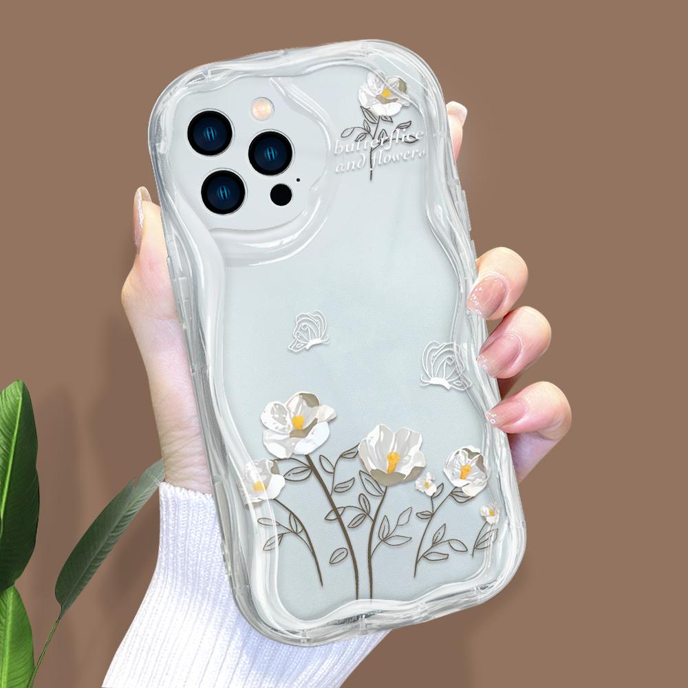 Kreslený vzor krémová textura pouzdro vlnitý okraj měkký silikonový kryt pouzdro na telefon pro iPhone Samsung Huawei Honor Xiaomi Redmi OPPO Realme Vivo Infinix