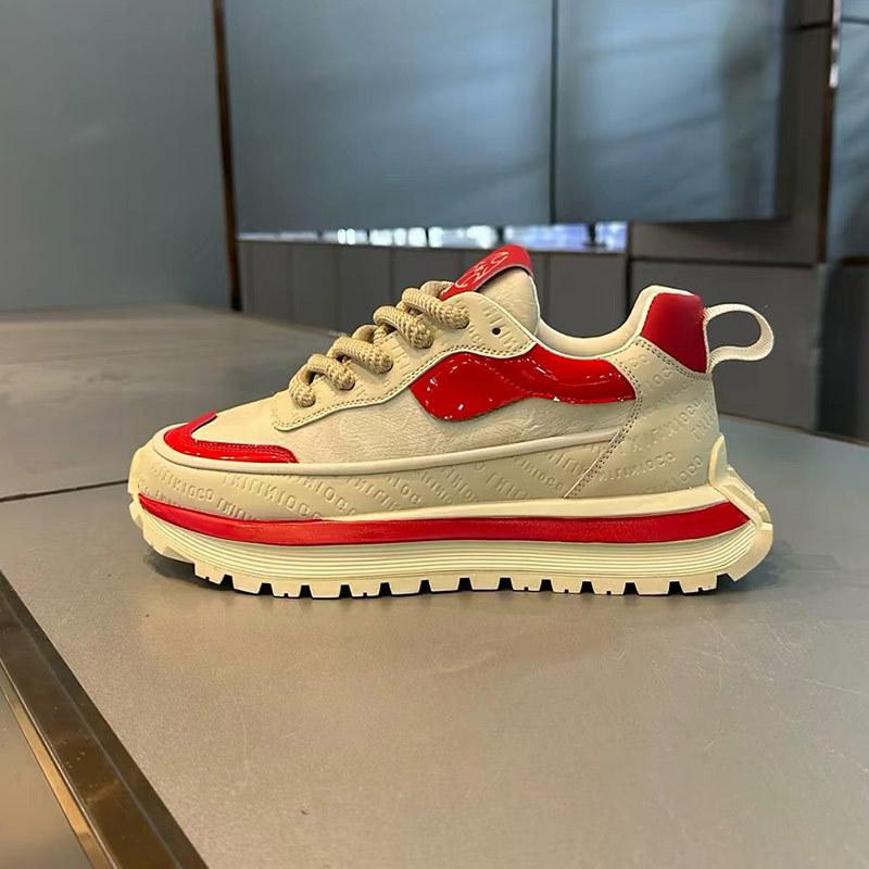 Spring and Autumn New Thick-soled Leather-faced Breathable Dad Shoes Lace-up Light Luxury Sports and Leisure Shoes Xlz