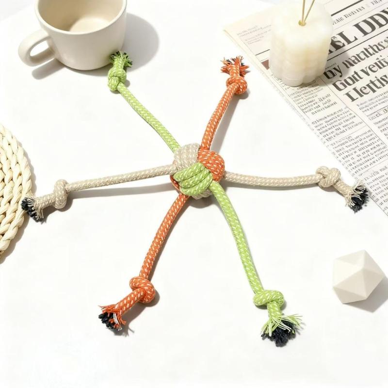 Interactive Dog Chew Rope with 6 Head Design Promotes Gums Health and Indoor Outdoor Entertainment Activity Tug Toy