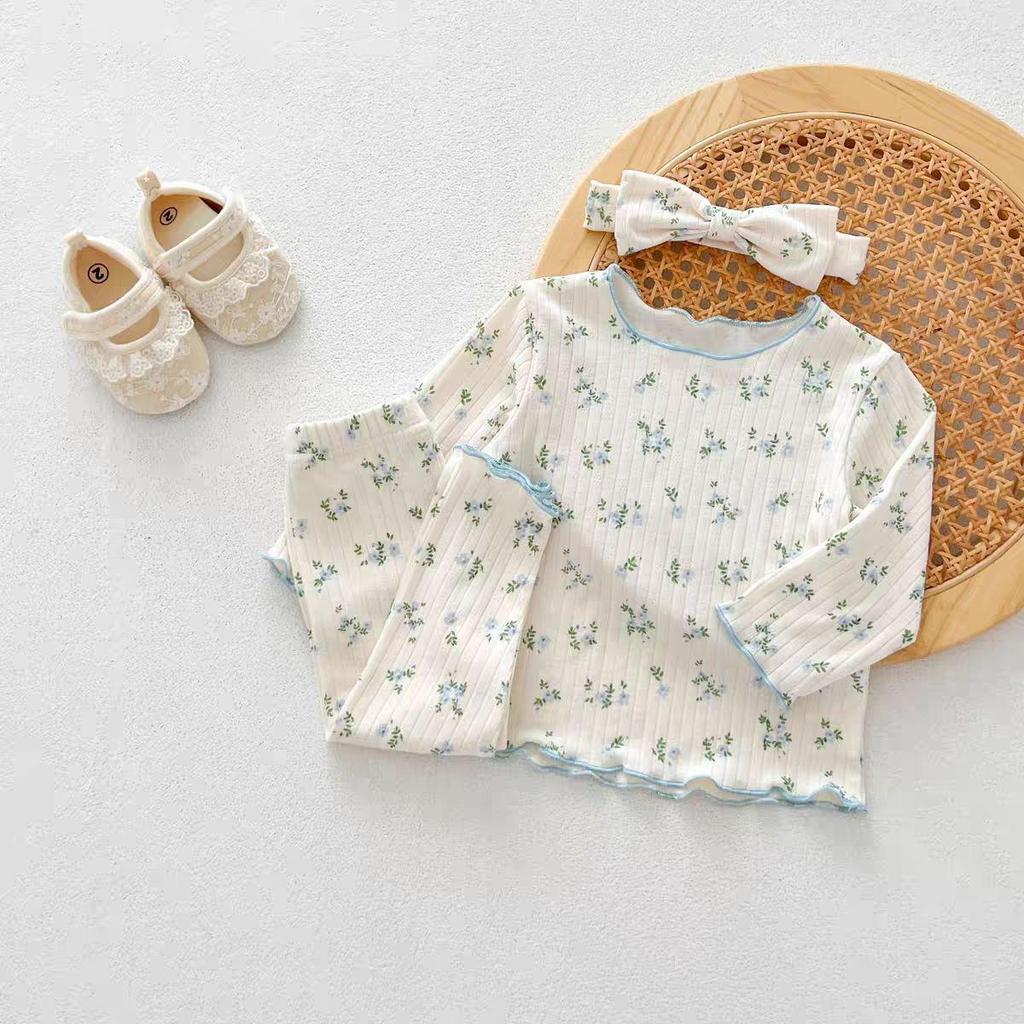 Autumn Baby Girls' Floral Pajama Set: Stylish Long-Sleeve Top & Pants, Casual Two-Piece Homewear