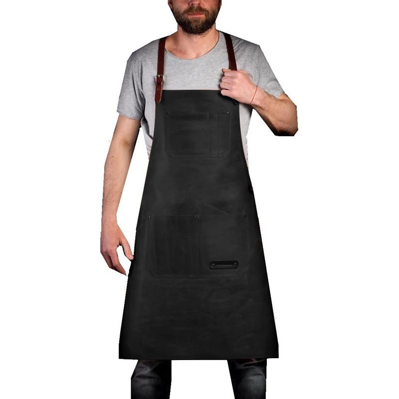 

Leather Apron Waterproof And Oil-Proof Catering Kitchen Barbecue Retro Pu Apron Workwear Set 84*62