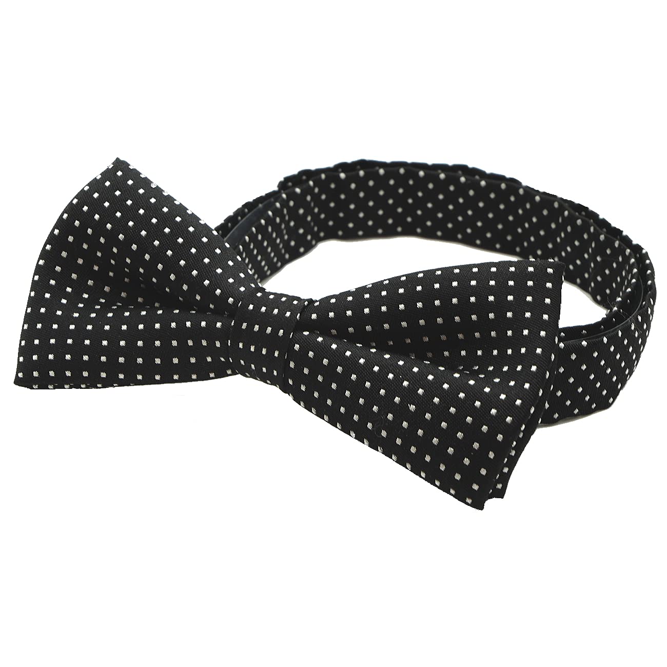 [D+Arts] Elegant Bow Tie, Pin Dot Pattern A, Black Silk, Made in Japan, Nishijin Weave (Black)